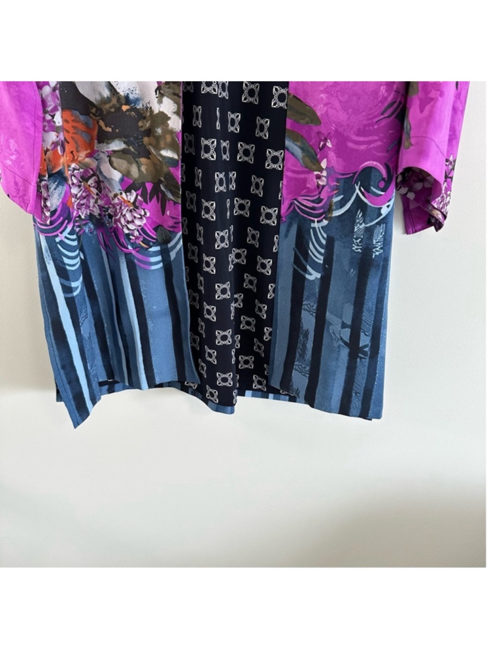 Peter Nygard Floral Kimono Duster Cardigan Jacket Size Large Pink Blue Lined - Picture 8 of 13